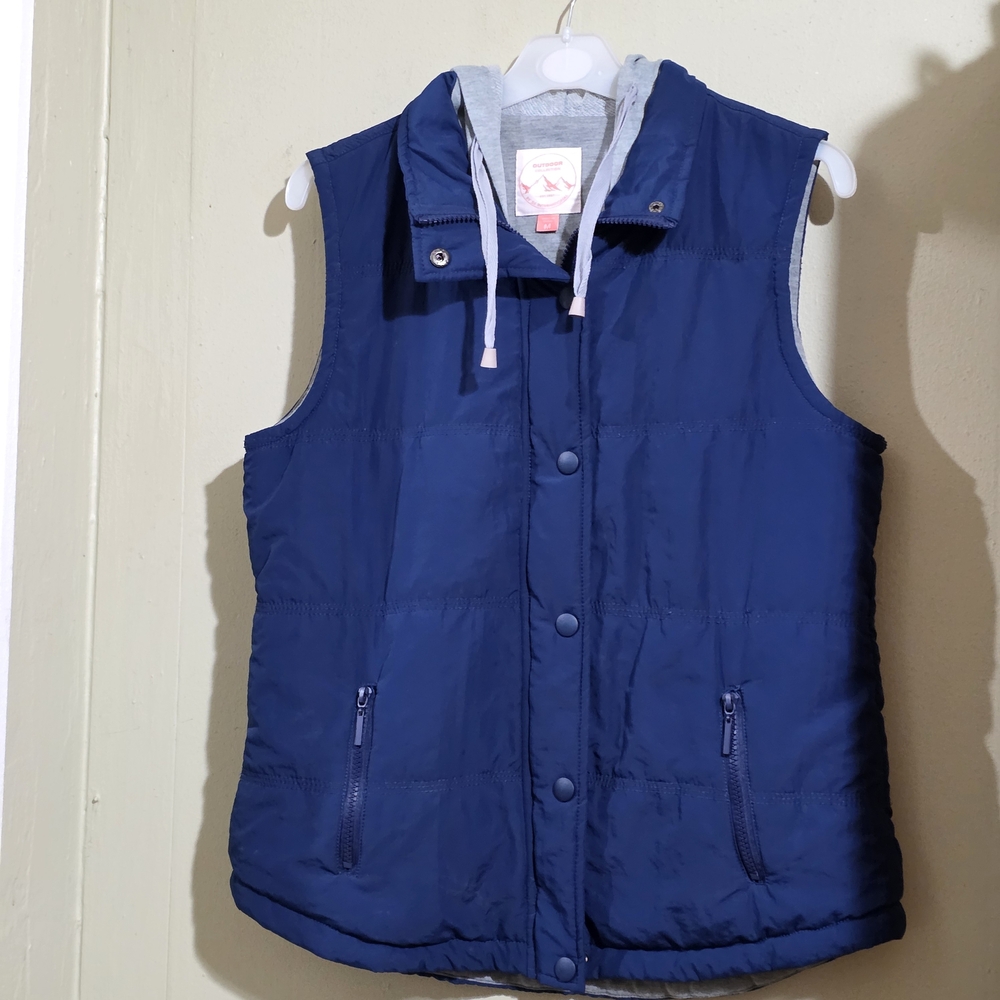 Navy Quilted Hooded Puffer Vest - Women's Used Size M
